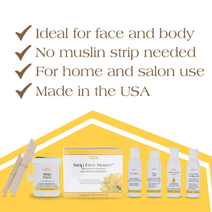 Gigi StripFree Honee Wax Kit for Hair Removal Complete AtHome Waxing Kit for Face Body Bikini Brazilian