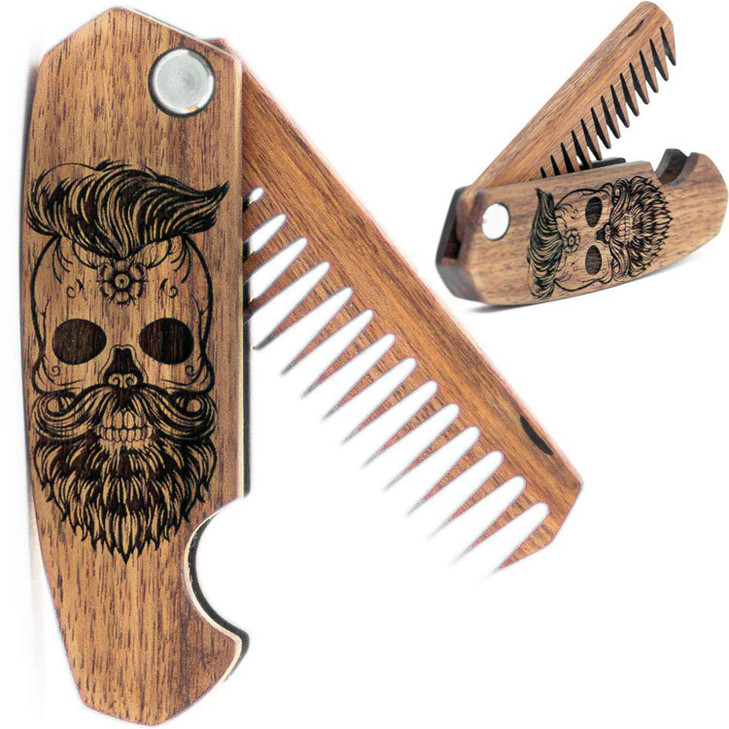 Beard Comb Gifts for Him Wooden Comb for Men Folding Pocket for Moustache Hair Walnut Combs Husband with the Engraving S