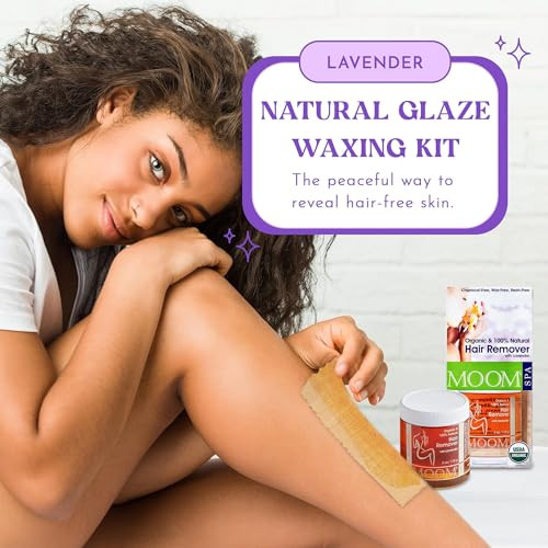MOOM Glaze Waxing Kit with Lavender 6 oz Jar Sugar Wax Kit with 18 Reusable Fabric Strips Alternative to Wax Strips Lase