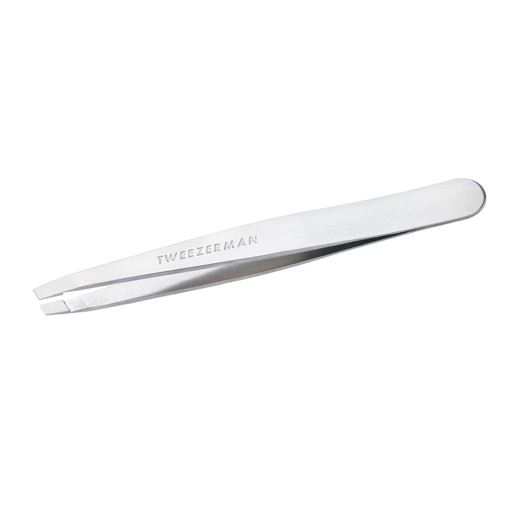 Tweezerman Stainless Steel Slant Tweezer Eyebrow Tweezers for Women and Men Platinum Silver