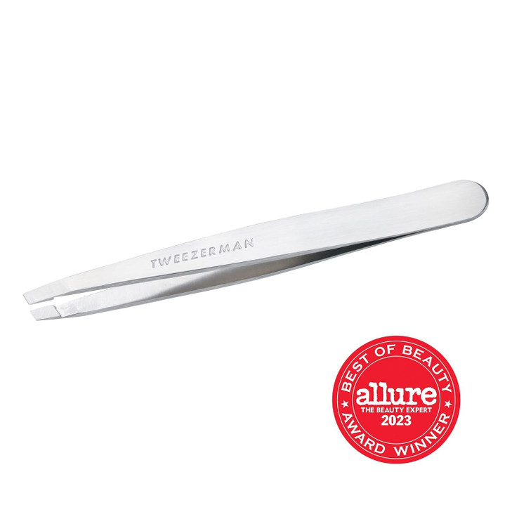 Tweezerman Stainless Steel Slant Tweezer Eyebrow Tweezers for Women and Men Platinum Silver
