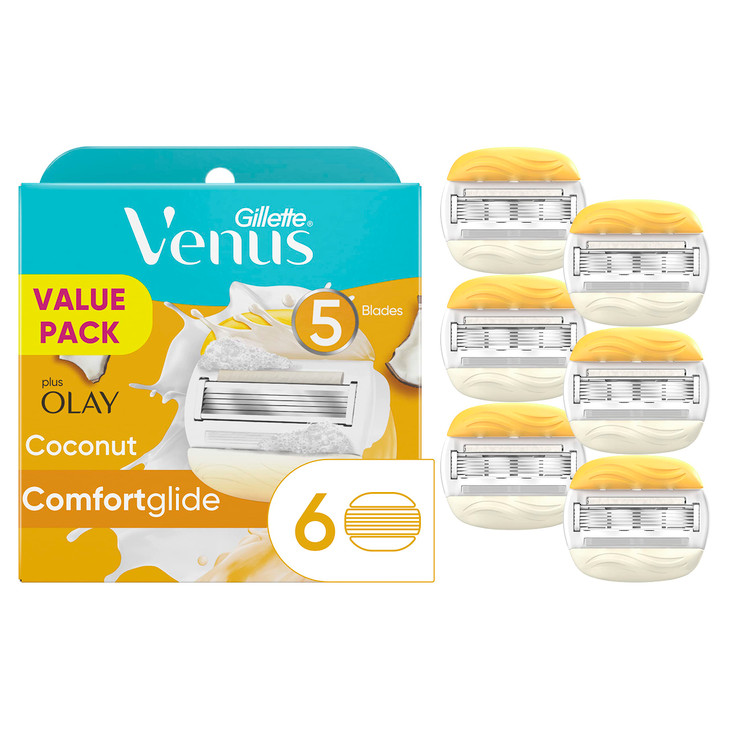 Gillette Venus ComfortGlide Womens Razor Blade Refills 6 Count Infused with Olay Coconut Scent