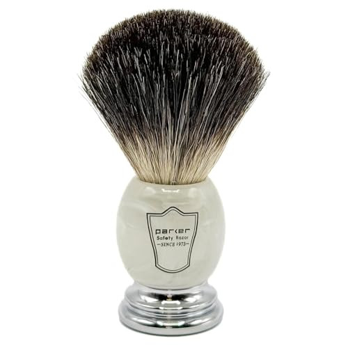 Parker 100 Black Badger Bristle Shaving Brush with Ivory Marbled Handle Brush Stand Included