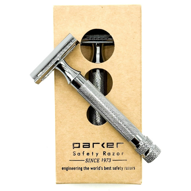 Parker 91R Heavyweight Long Handle Safety Razor Classic 3Piece Double Edge Razor for Smooth Close Shaves Brass Frame wit