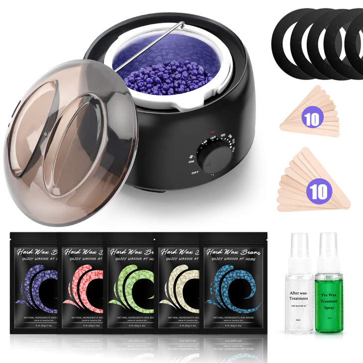 TIKESI Waxing Kit Wax Warmer for Hair Removal Hard Wax Kit with 14oz 5 Bags Hard Wax Beans for Full Body Legs Face Eyebr