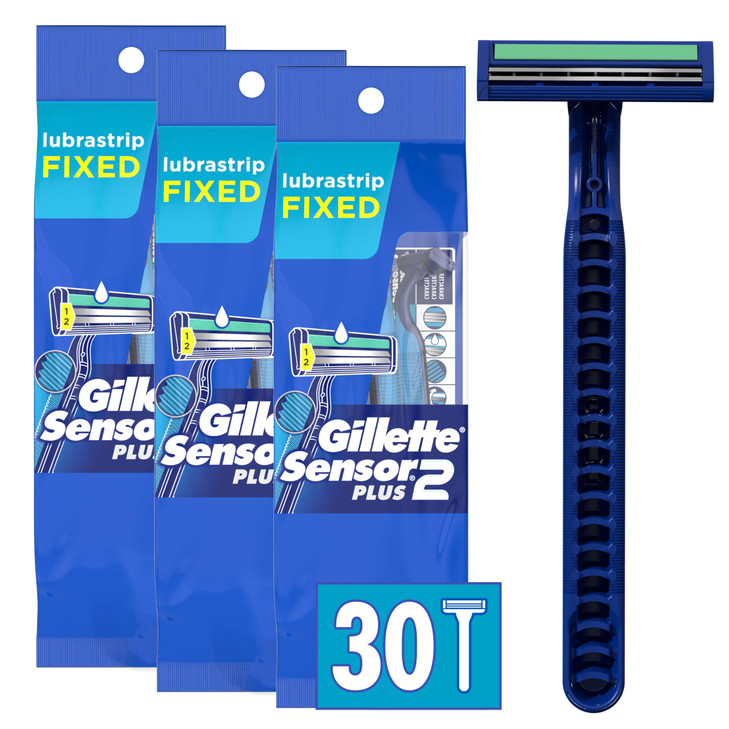 Gillette Sensor2 Plus Fixed Mens Disposable Razor 10 Count Pack of 3 Blue