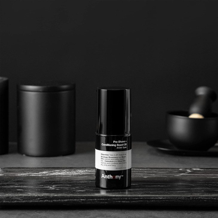 Anthony PreShave and Conditioning Beard Oil 2 Fl Oz Contains Rosemary Basil Olive and Calendula Oils Hydrates Softens No
