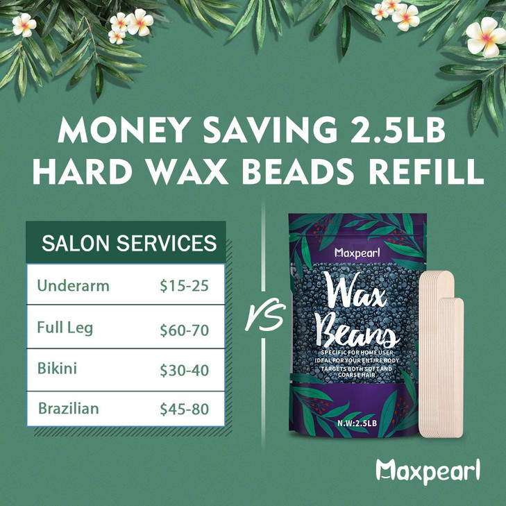 Maxpearl Wax Beads for Hair Removal 25lb Hard Wax Beans Refill Bag for Brazilian Bikini Face Eyebrows Underarms Arms Che