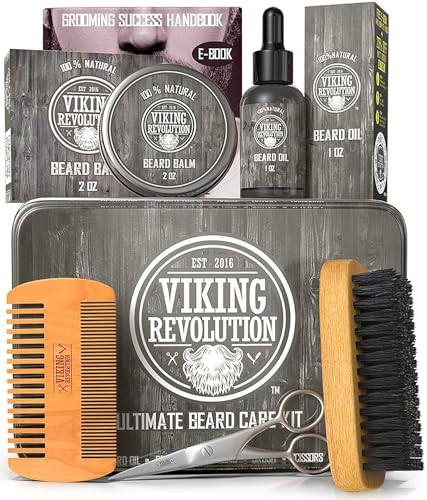 Viking Revolution Ultimate Beard Kit Beard Grooming Kit with Beard Brush Beard Comb Beard Balm Beard Oil Beard Moustache