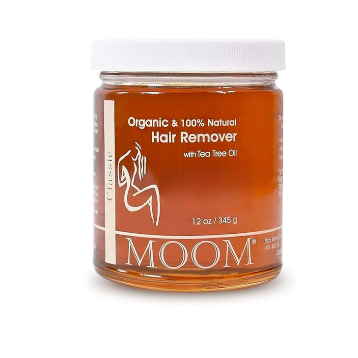 MOOM Organic Sugar Wax with Tea Tree Oil 12 oz Jar Hair Removal for Bikini Brazilian Face Legs Soft Wax for Sensitive Sk