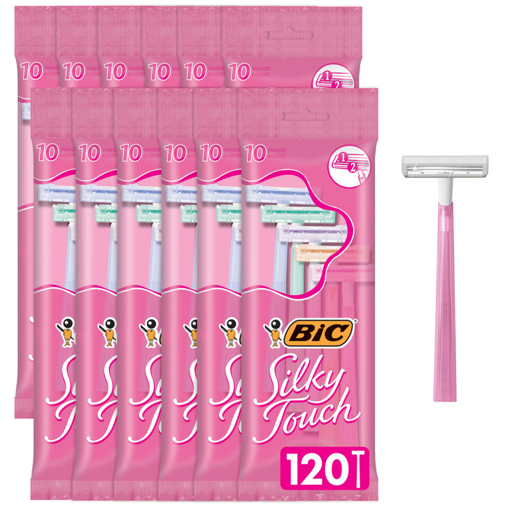 BIC Silky Touch Womens Disposable Razors With 2 Blades Pretty Pastel Razor Handles 10 Count Value Pack of Shaving Razors