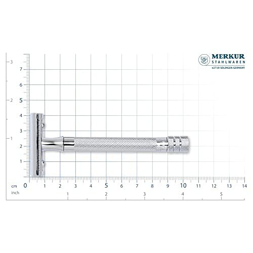 MERKUR 25C Double Edge Safety Razor in Bright Chrome with an Open Comb Design Long Handle Made in Germany PlasticFree Th