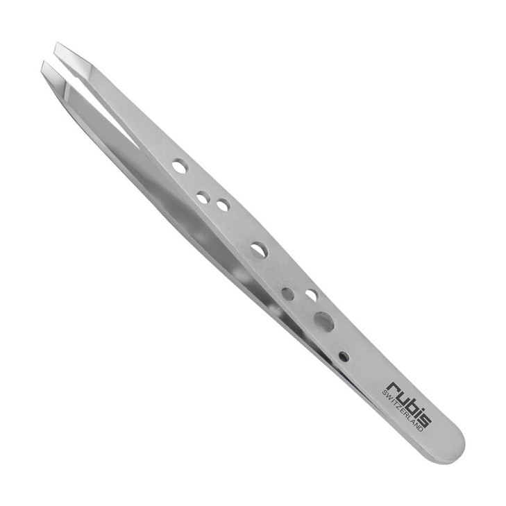 Rubis Hole Pattern Classic Stainless Steel Slanted Tweezers For Precise Eyebrows and Hair Removal The Elegance Collectio