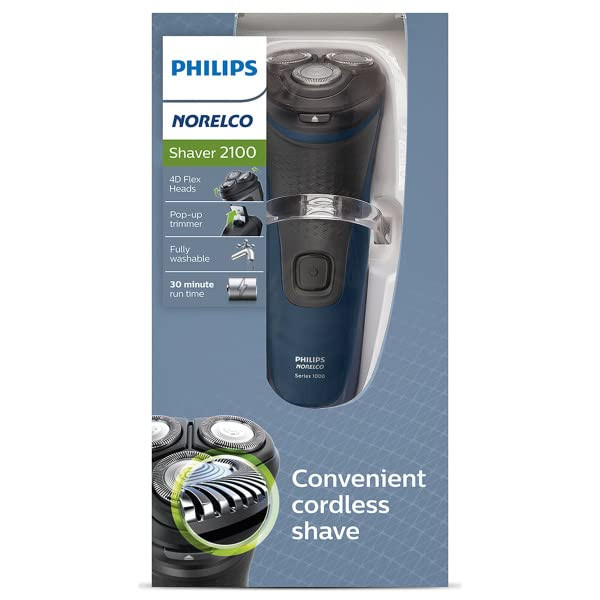 Philips Norelco Mens Electric Shaver 2100 Black Flex Float System Rechargeable 4D Contouring ComfortCut Blades LithiumIo
