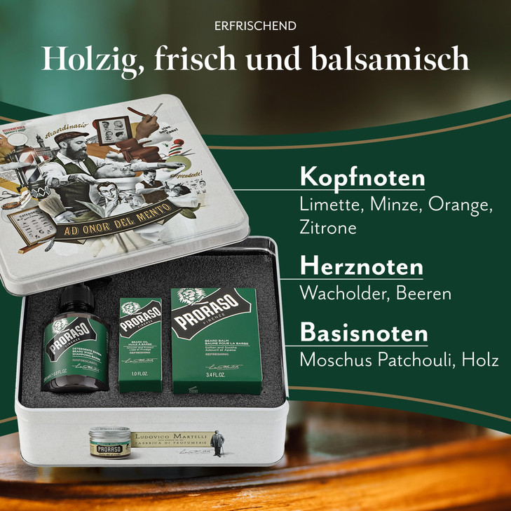 Proraso Refreshing Complete Beard Care Kit Beard Wash Oil and Balm with Fresh Iconic Scent Premium Italian Gift Set for