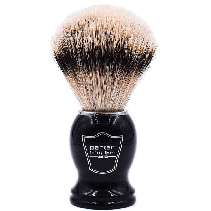 Parker Silvertip Badger Shaving Brush with Resin Handle Resin Stand 22mm Soft Knot for Rich Lather Handcrafted Brush for