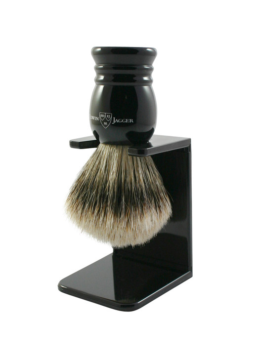 Edwin Jagger 1EJ256SDS Traditional Imitation Ebony Super Badger Hair Exfoliating Shaving Brush with Drip Stand for Shavi