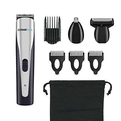 ConairMAN AllinOne Beard Trimmer for Men For Body Face Ear and Nose Hair Trimmer 8 piece Mens Grooming Kit Lithium Batte