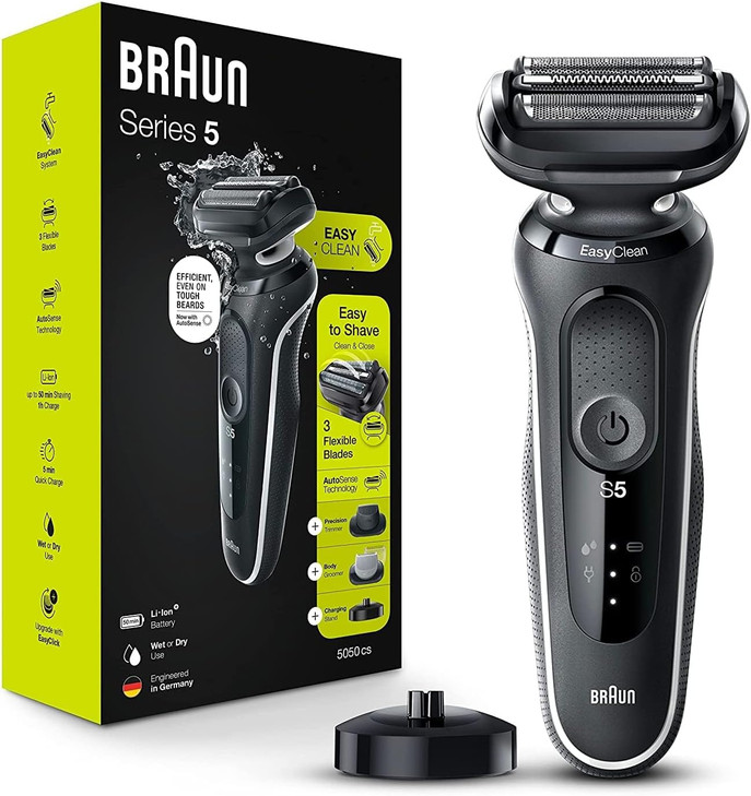 Braun Electric Razor for Men Waterproof Foil Shaver Series 5 5050cs Wet Dry Shave with Beard Trimmer and Body Groomer Re