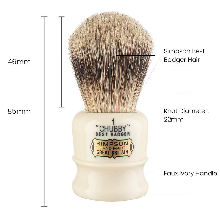 Simpsons Chubby 1 Best Shaving Brush CH1 High Density Knot HandTurned Ivory Handle Simpson Shaving Brushes Wet Shave Del