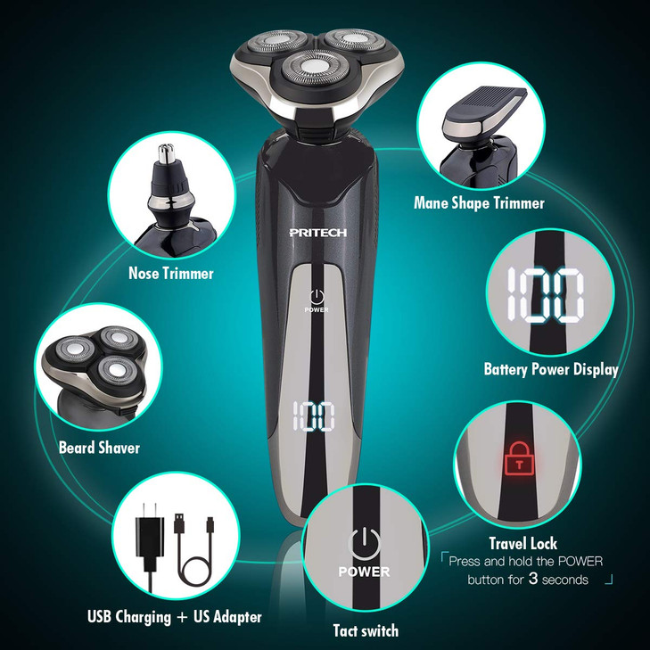 Electric Razor for Men Rechargeable Electric Shaver for Men Waterproof Wet Dry Cordless Razor with Nose Hair Trimmer and
