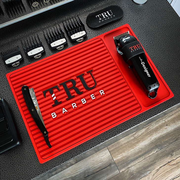 TRU BARBER ORGANIZER MAT 14X 9 RED Flexible PVC Station Mat Professional Mat Salon and Barbershop work Station pads Beau