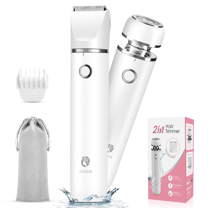 Cayzor Bikini Trimmer and Shaver Kit for Women 2in1 WetDry Electric Body Hair Trimmer Facial Hair Removal Cordless Water