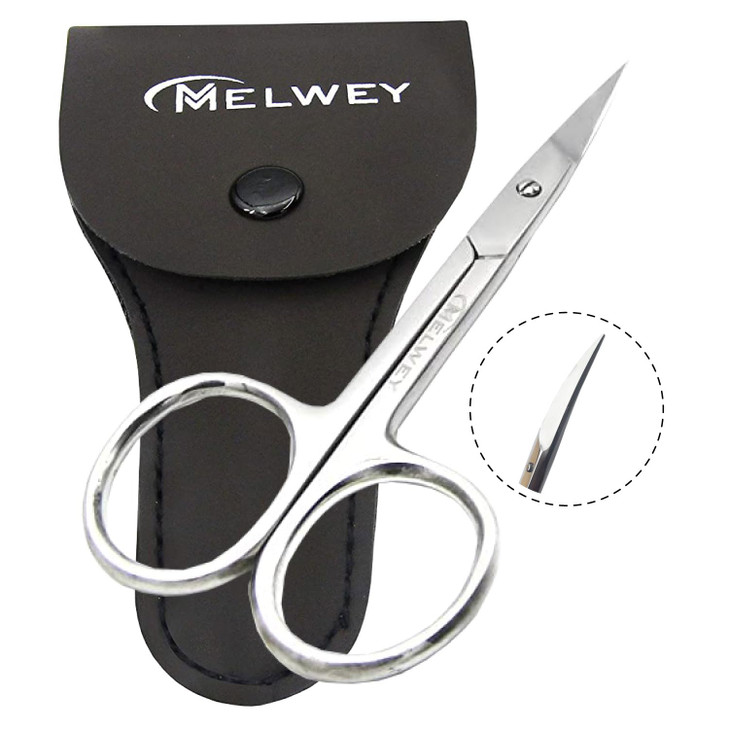 Melwey Eyebrow Scissors Small Cuticle Scissors 37 Inches Curved Blade Manicure TSA Scissors Stainless Steel for Eyelashe
