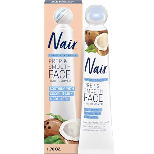 NAIR Exfoliating Facial Hair Removal Cream for Women Smooth Skin Solution with Collagen for Sensitive Skincare
