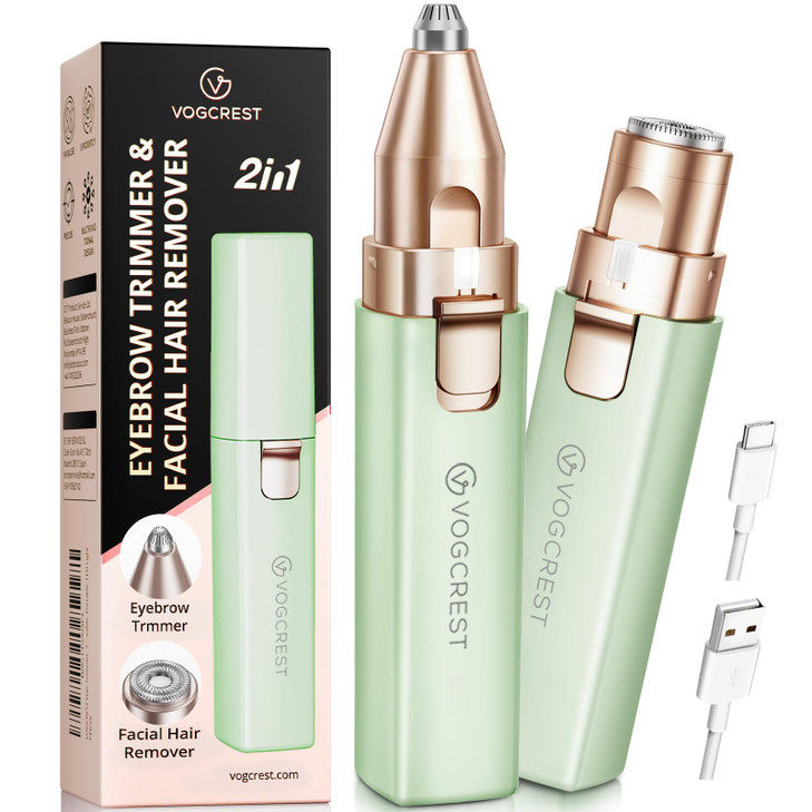 VOGCREST Hair Trimmer 2 in 1 Facial Hair Remover Eyebrow Trimmer for Women Rechargeable Portable LED Light