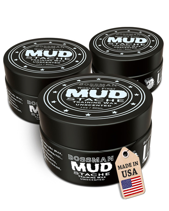 Bossman MUDstache Unscented Mustache Wax for Men 3 oz 3 Pack Strong 24Hour Hold NonTacky Easy to Apply for Taming Stylin