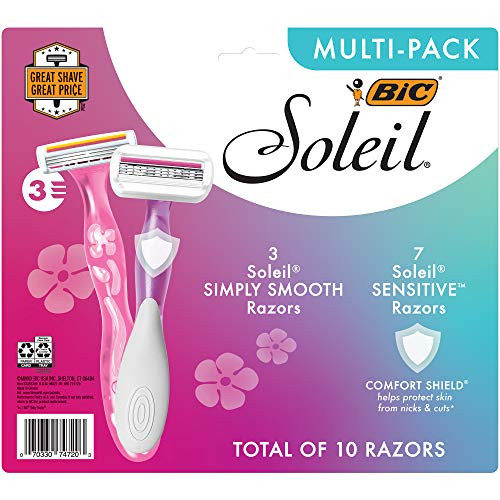 BIC Soleil Simply Smooth Womens Disposable Razors 3 Blades With Moisture Strip For a Silky Smooth Shave 10Count