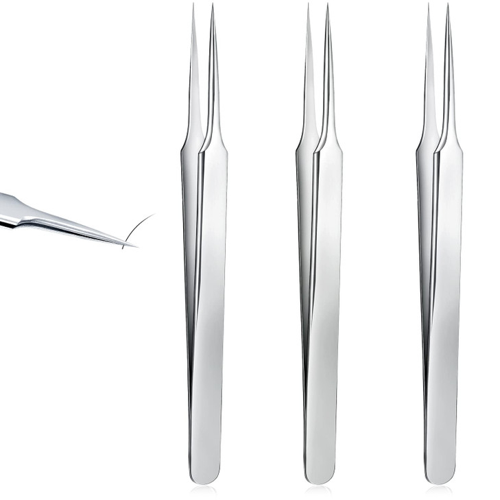 3 Pieces Ingrown Hair Tweezers Stainless Steel Splinter Tweezers Pointed Blackhead Remover Precision Eyebrow Tweezers fo