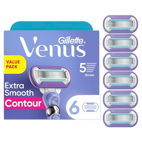 Gillette Venus Deluxe Smooth Swirl Womens Razor Blade Refills 6 Count Moisture Ribbon to Protect Against Irritation Holi