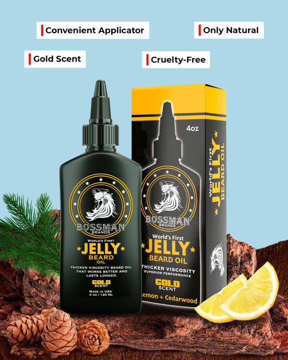 Bossman Jelly Beard Oil for Men 4 oz Gold Scent Softens Moisturizes Conditions with Natural Ingredients