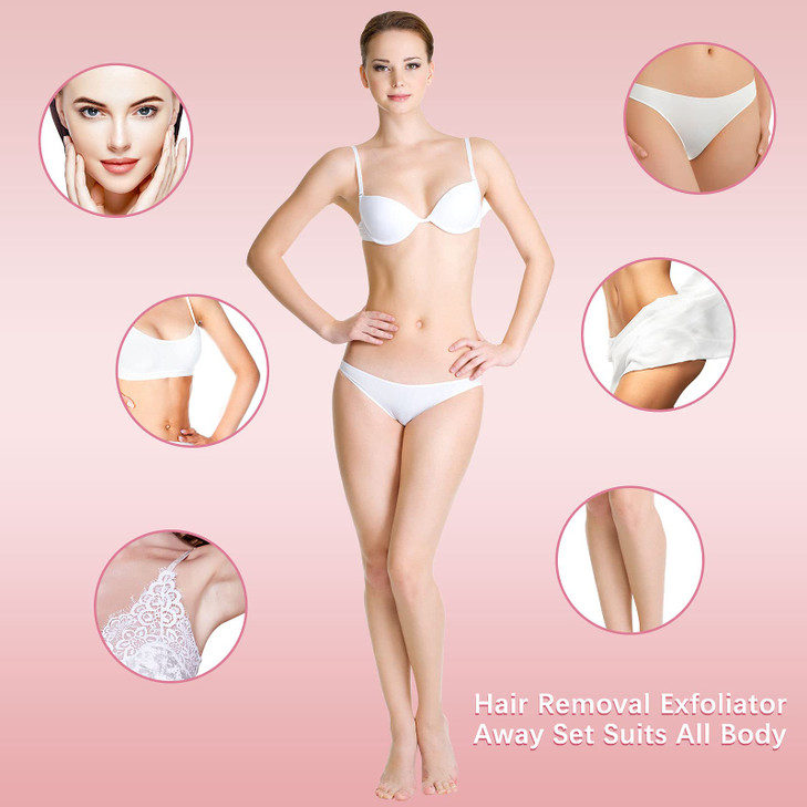 Chengu 202 Pcs Hair Removal Pad Sets Smooth Away Hair Removal Kit 2 Sizes Skin Pad and 200 Pcs Exfoliation Fine Sandpape