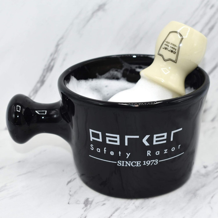 Parker Deluxe Stoneware Apothecary Shaving Mug for use with up to 3 Shave Soaps and Lathering Shave Creams Handmade in t