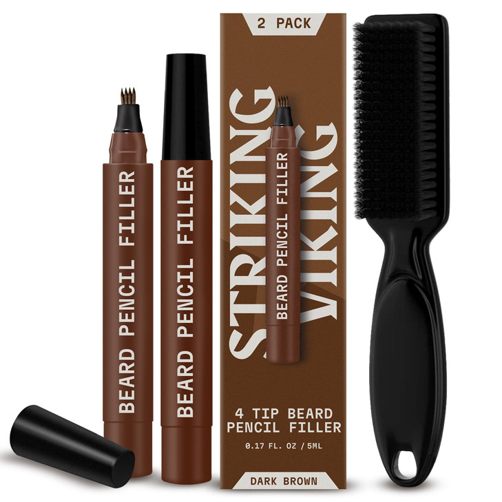Striking Viking Beard Pencil Filler Pen Pack of 2 Dark Brown Travel Size Beard Filler for Men MicroFork Tip Mustache Pen