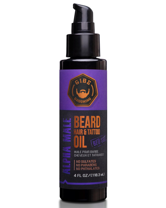 GIBS Grooming Alpha Male Beard Hair Tattoo Oil 4 fl oz Softens Strengthens Protects Skin Moisturizer Vitamin C UV Shield