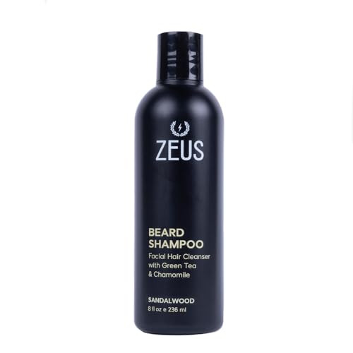 ZEUS Beard Shampoo Wash Infused with Green Tea Natural Ingredients to Cleanse and Soften Beard 8 oz Made in USA Sandalwo