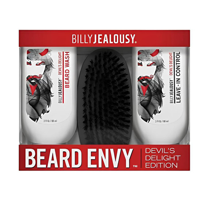 Billy Jealousy Devils Delight Beard Envy Facial Hair Refining Kit with Beard Wash Facial Hair Control and Boar Bristle B