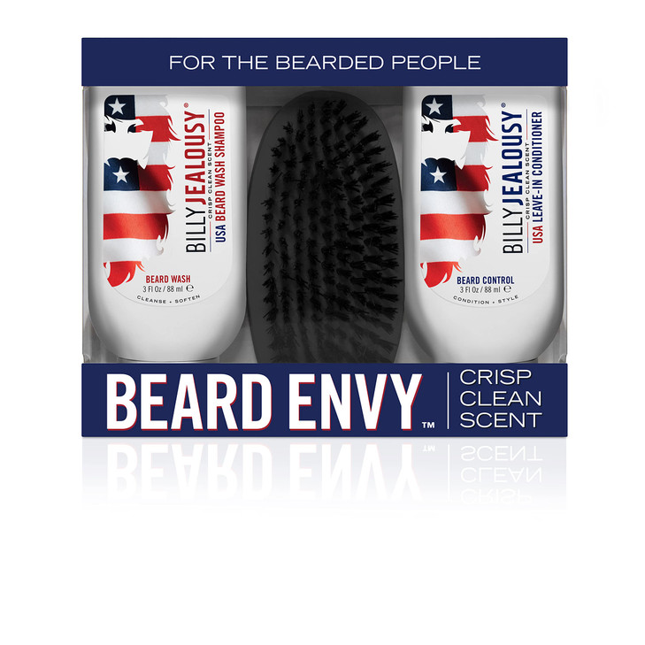 Billy Jealousy USA Beard Envy Facial Hair Refining Kit with Beard Wash Facial Hair Control and Boar Bristle Brush for Cl
