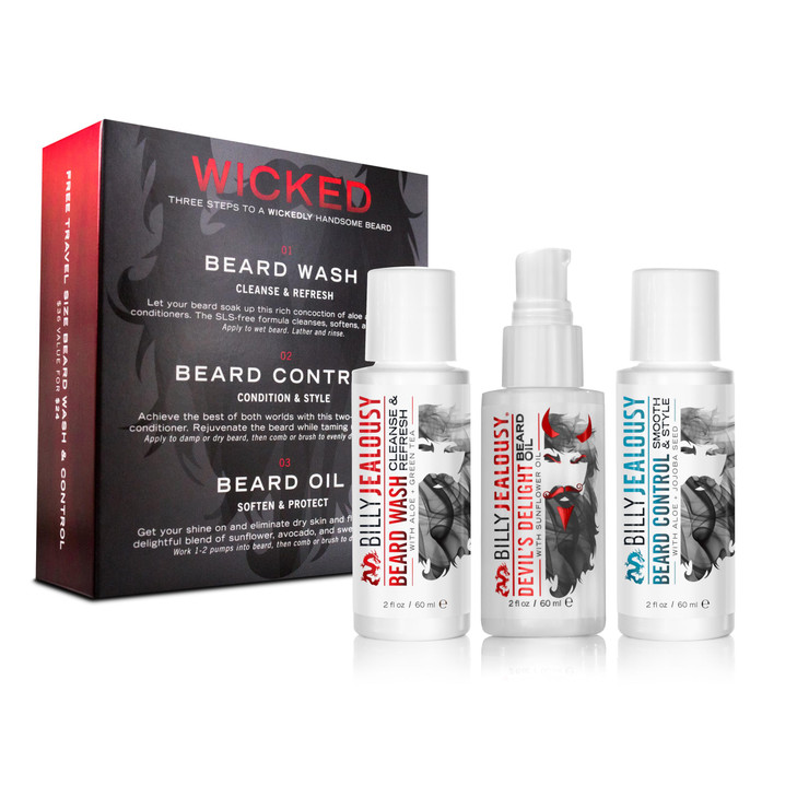 Billy Jealousy Wicked Beard Trio Kit with Beard Wash LeaveIn Conditioner and Devils Delight Oil to Cleanse Nourish Softe