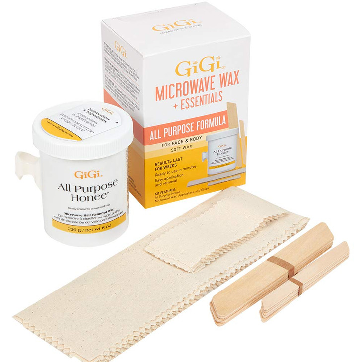 GiGi Microwave Wax Kit All Purpose Honee Soft Wax Hair Removal Kit for Face Body Includes Wax Strips and Applicators Eas