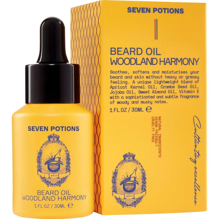 SEVEN POTIONS Natural Beard Oil for Men 1 FL OZ 30ml Sweet Woody Beard Softener Conditioner Vegan Conditioning Oil That