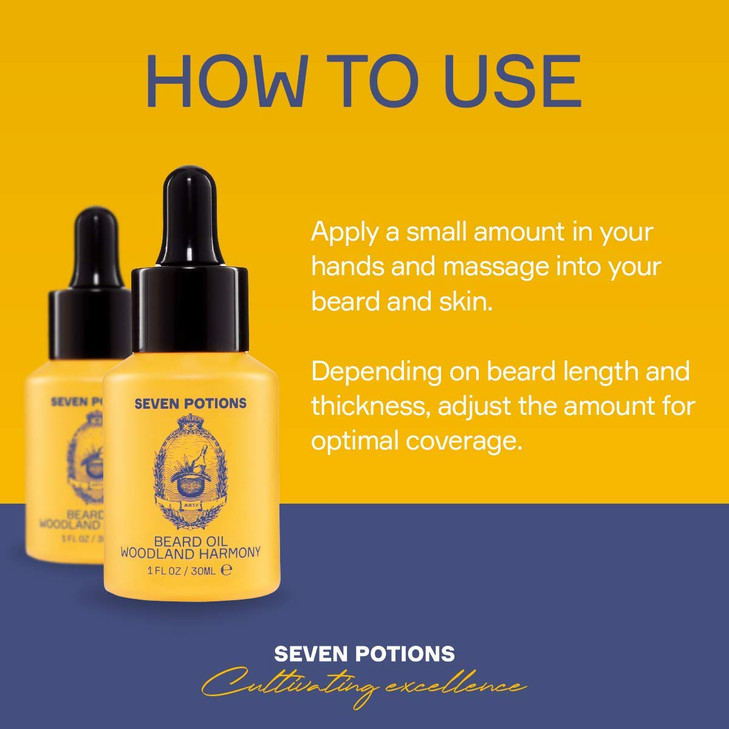 SEVEN POTIONS Natural Beard Oil for Men 1 FL OZ 30ml Sweet Woody Beard Softener Conditioner Vegan Conditioning Oil That