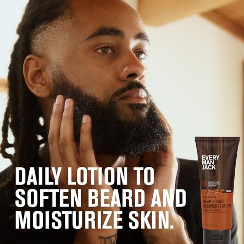 Every Man Jack Beard Face Recovery Lotion Moisturizes Relieves Dry Skin and Beard Itch Light Aged Bourbon Scent Made wNa