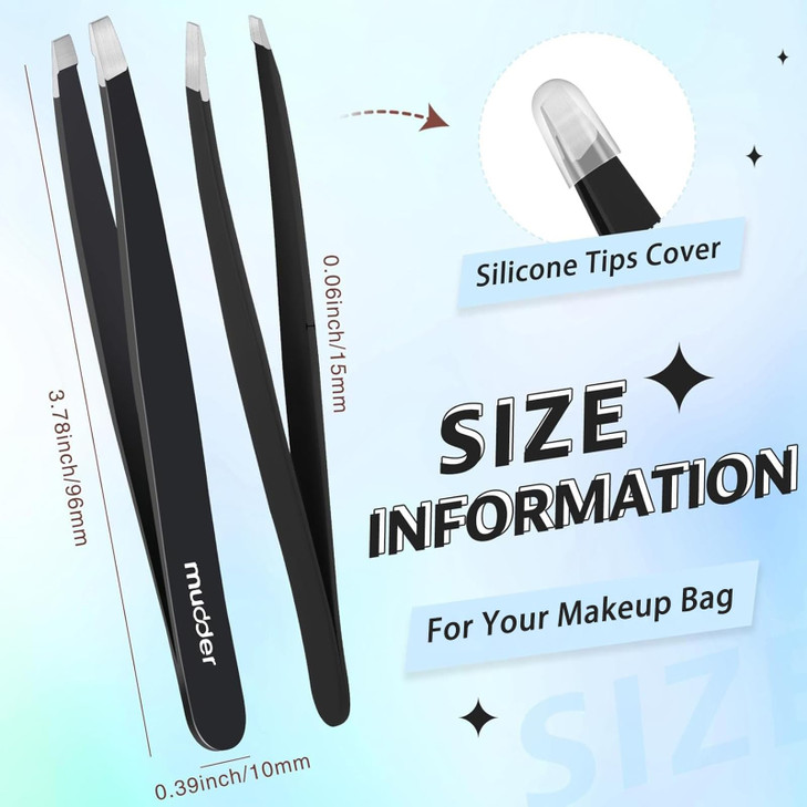 Mudder 12 Pcs Eyebrow Tweezers Set for Facial Hair Stainless Steel Slanted Tip Tweezers in Bulk for Men and Women Black