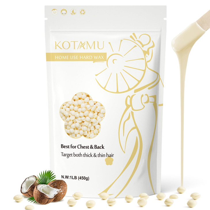 KOTAMU Hard Wax Beads for Hair Removal 1lb Sensitive Skin Thick Hair Formula for Full Body Face Chest Back Leg Bikini Br