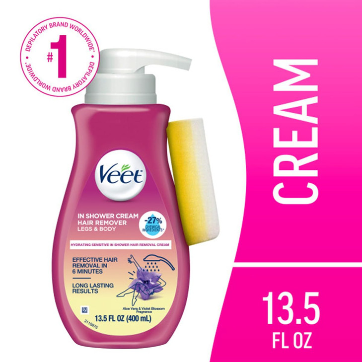 Veet Sensitive Formula with Aloe Vera In Shower 135 Fl Oz Hair Removal Cream for Legs Body 2 Pack